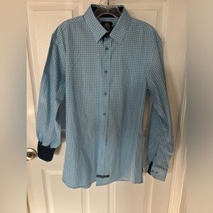 English Laundry Mens Cotton Stretch Dress Shirt Blue Size M Designer Cuff